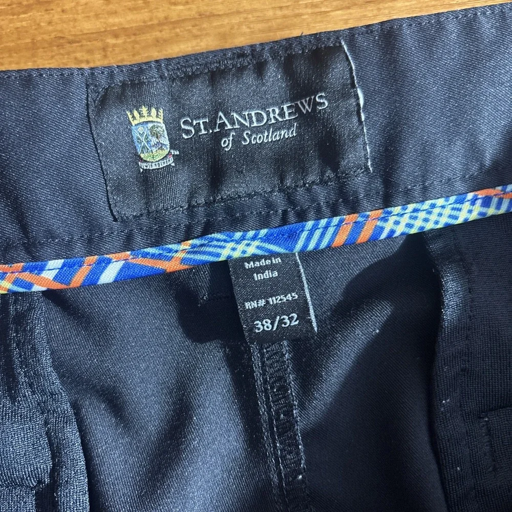 St Andrews of Scotland Golf Pants Mens 38x32 Black Performance Flat‎ Front